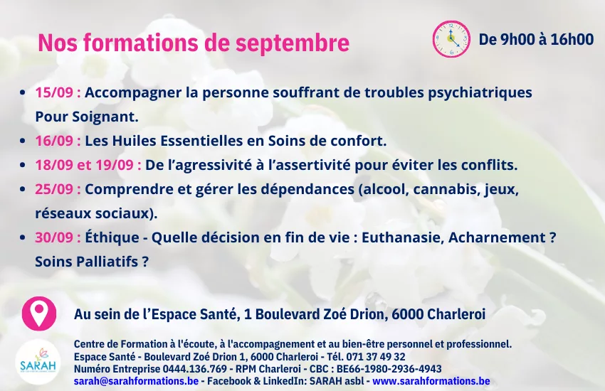 Formations organisées au centre de formation SARAH asbl à Charleroi Formations organisées au centre de formation SARAH asbl à Charleroi