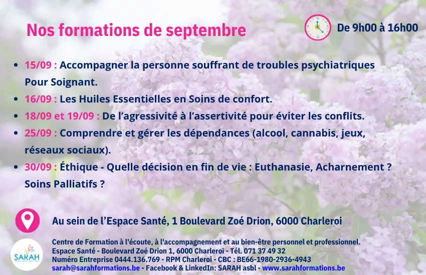 Formations organisées au centre de formation SARAH asbl à Charleroi