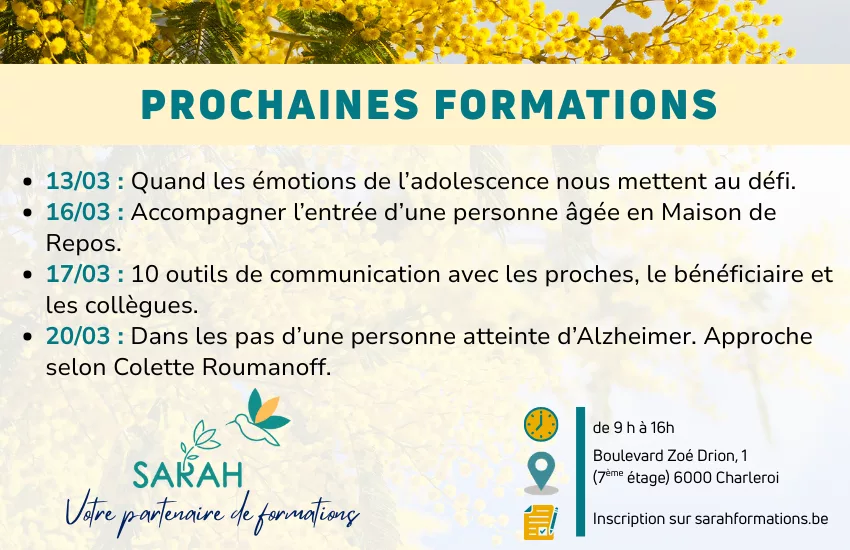 Formations organisées au centre de formation SARAH asbl à Charleroi