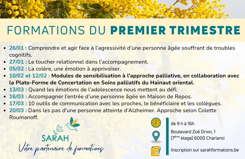 Formations organisées au centre de formation SARAH asbl à Charleroi