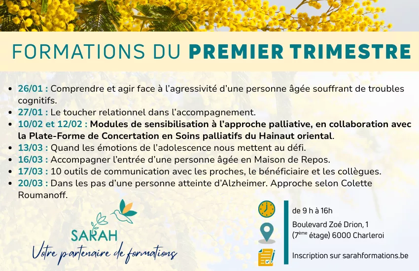 Formations organisées au centre de formation SARAH asbl à Charleroi